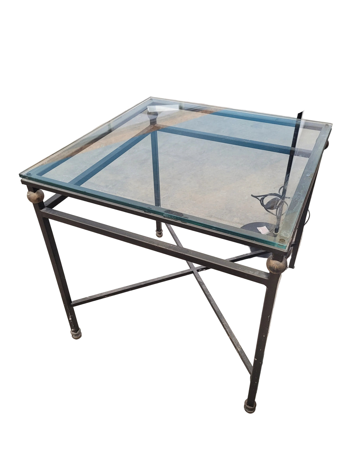 Square Glass-Top Metal End Table
