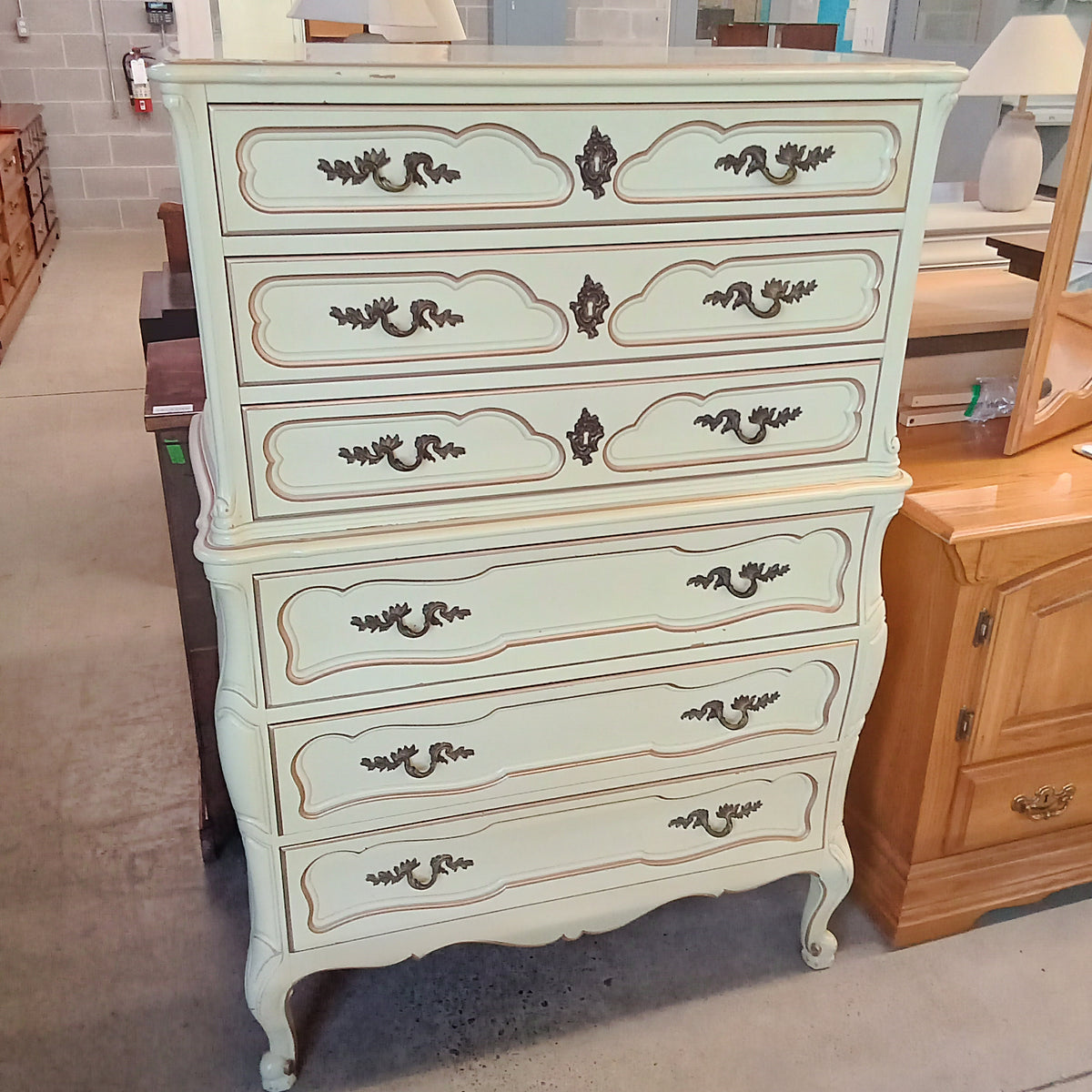 45"W 6-Drawer Tall Boy Dresser in Cream