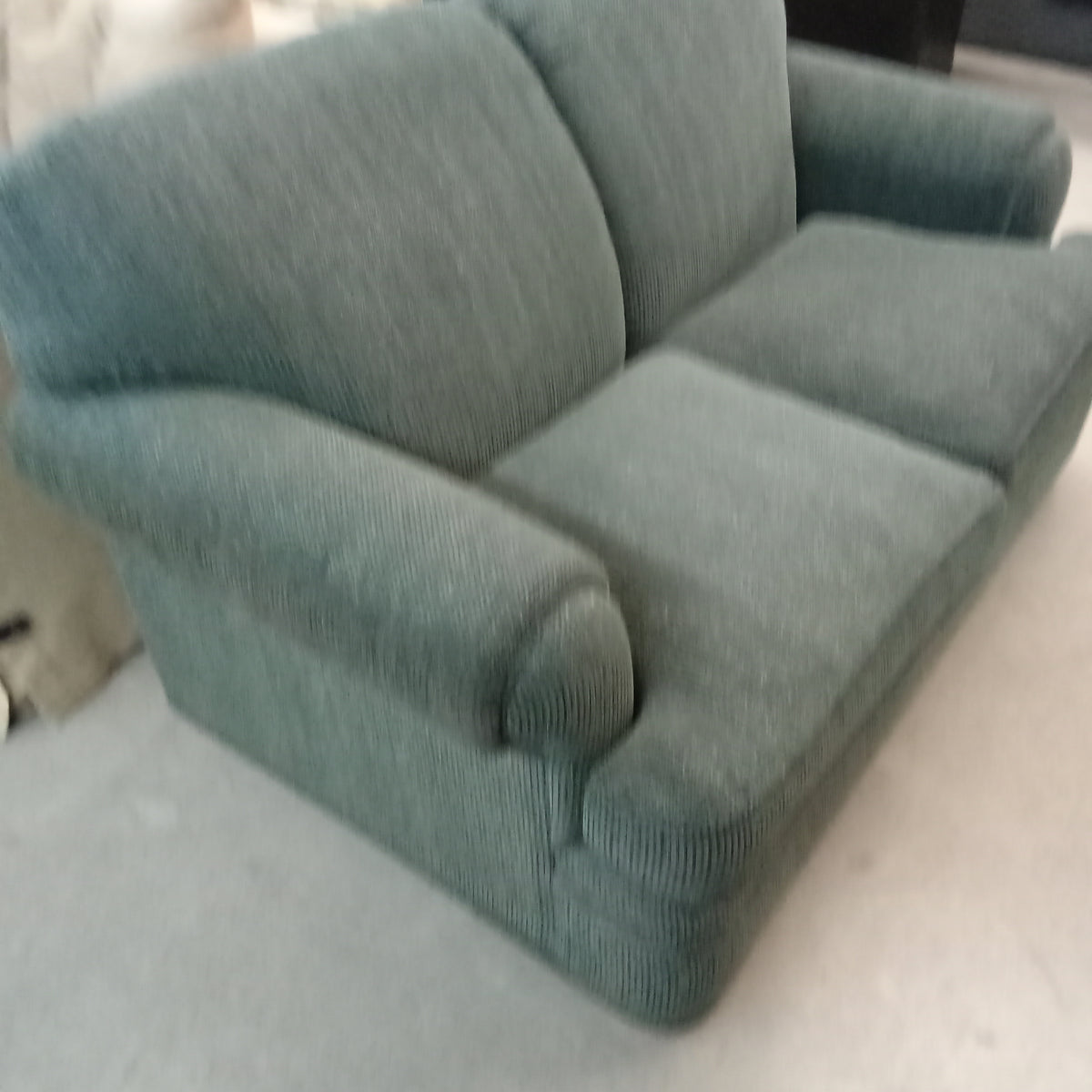 61"W Love Seat in Green Fabric