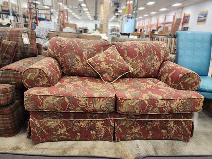 Dark Red Floral Upholstered Loveseat