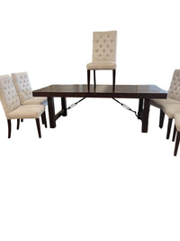 Farmhouse Dining Table W/ 6 Tufted Cream Chairs
