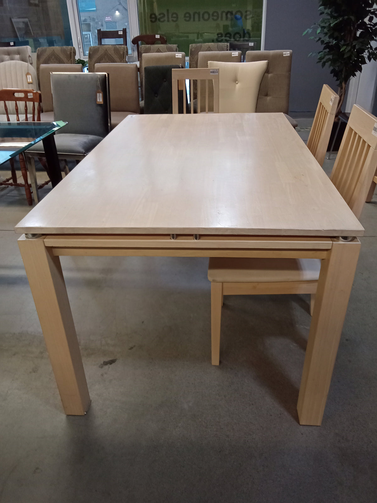 59"W Blonde Wood Dining Set with 4 Chairs