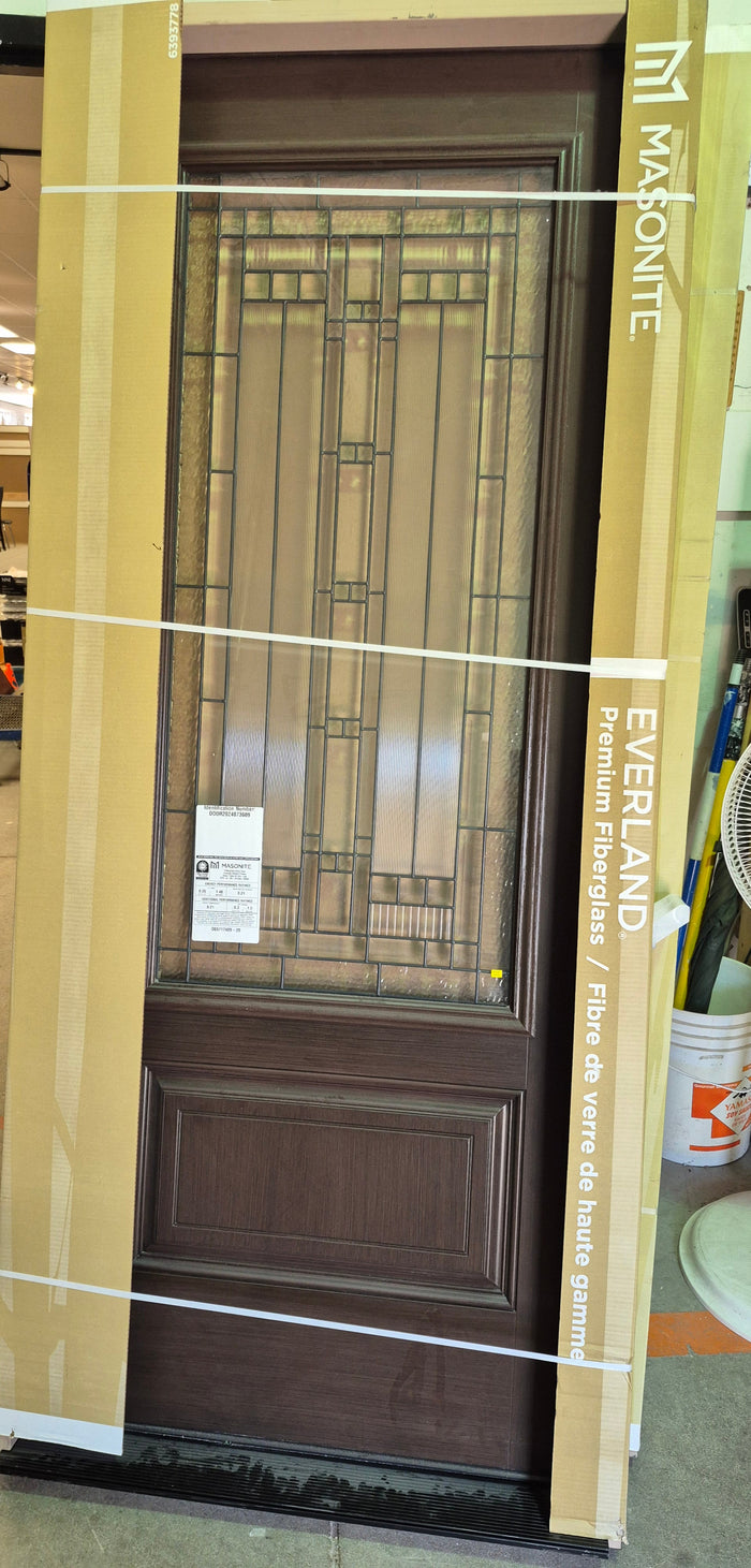 34" x 80" x 4-9/16" Chestnut 3/4 Lite Elmhurst Single Fibreglass Prehung Front Door RH