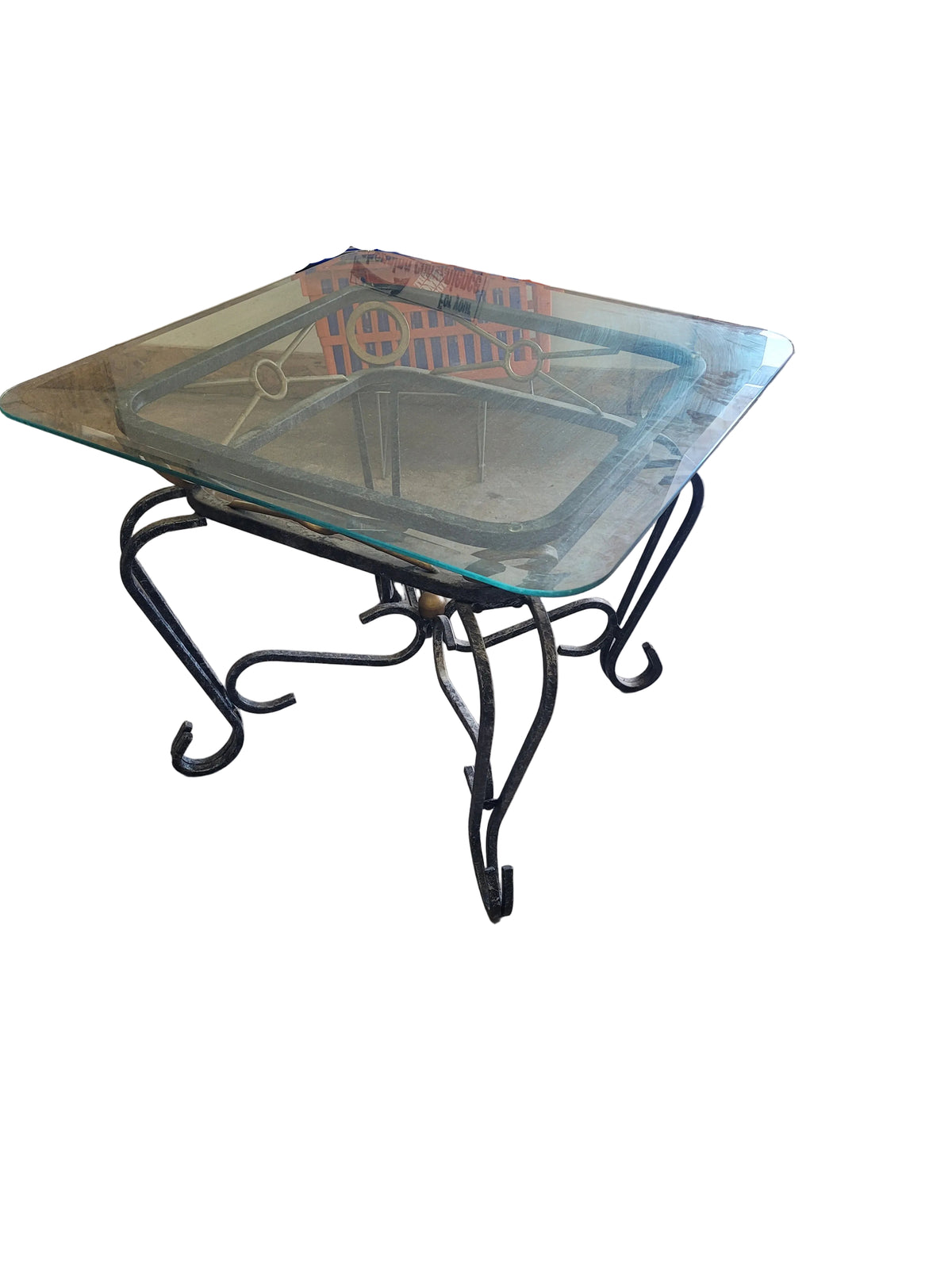 Glass Top Coffee Table W/ Wrought Iron Base
