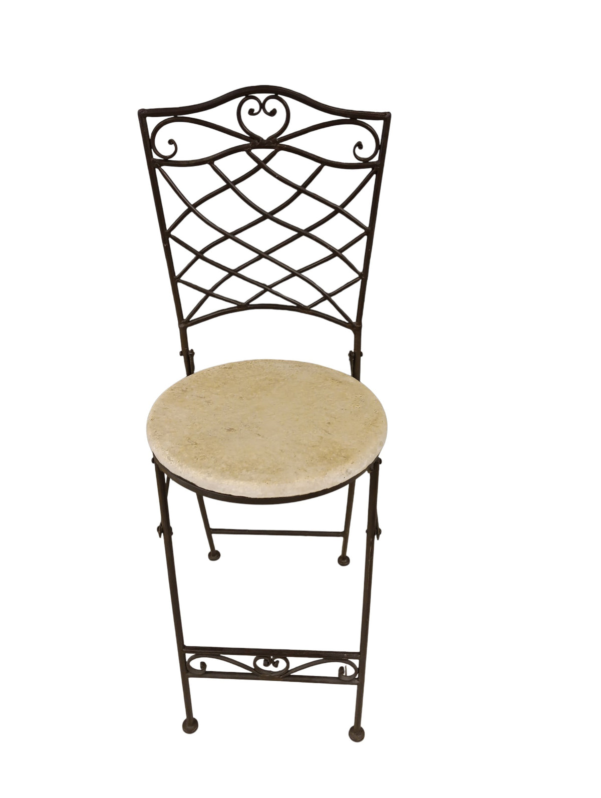 Folding Wrought Iron & Faux Stone Garden Bar Stool - Set of 4