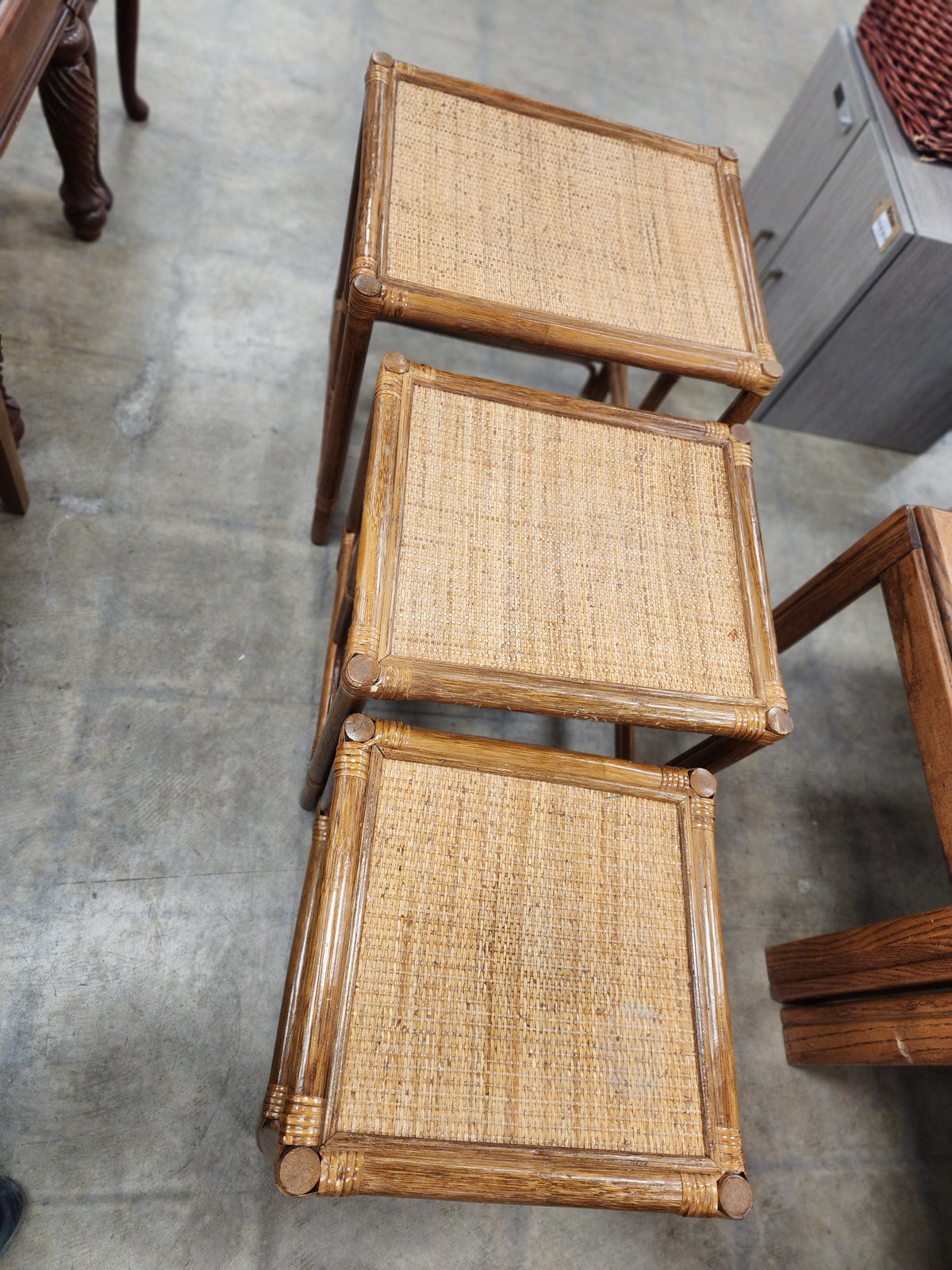 Bamboo Rattan Nesting Tables (Set of 3)