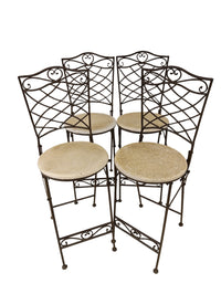 Folding Wrought Iron & Faux Stone Garden Bar Stool - Set of 4