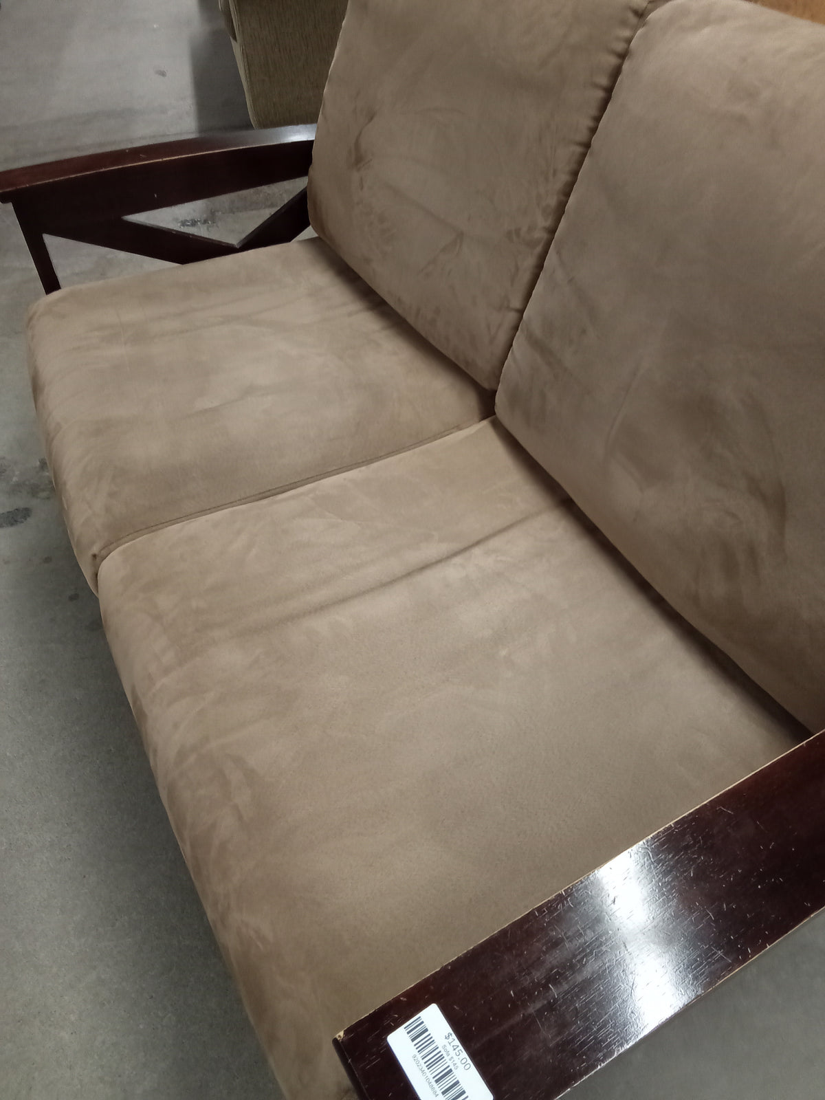 60"W Beige Suede-Style Loveseat Sofa with Wooden Frame