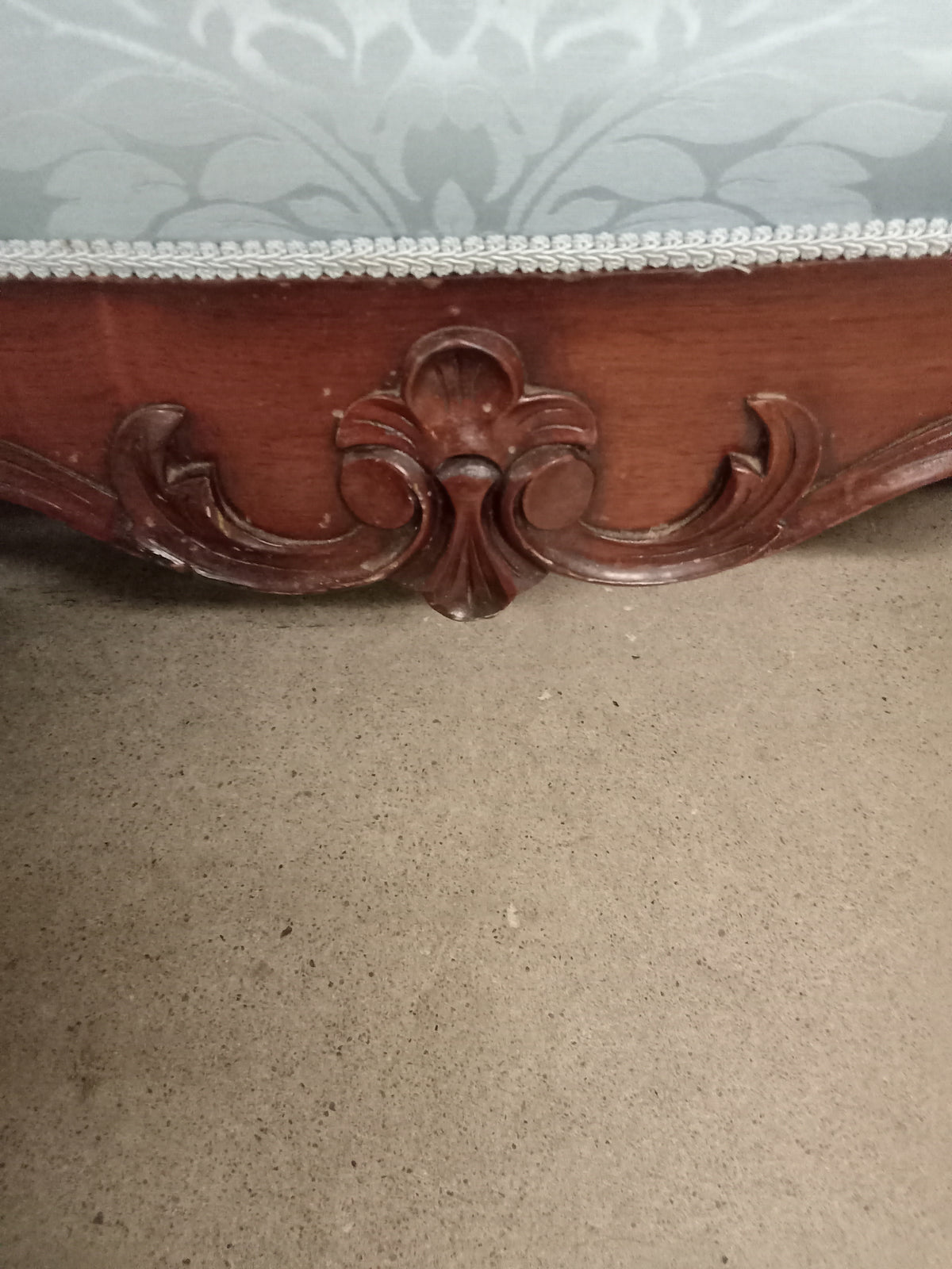 68"W Blue Fabric French Provincial Sofa