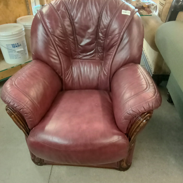 37"W Burgundy Leather Armchair