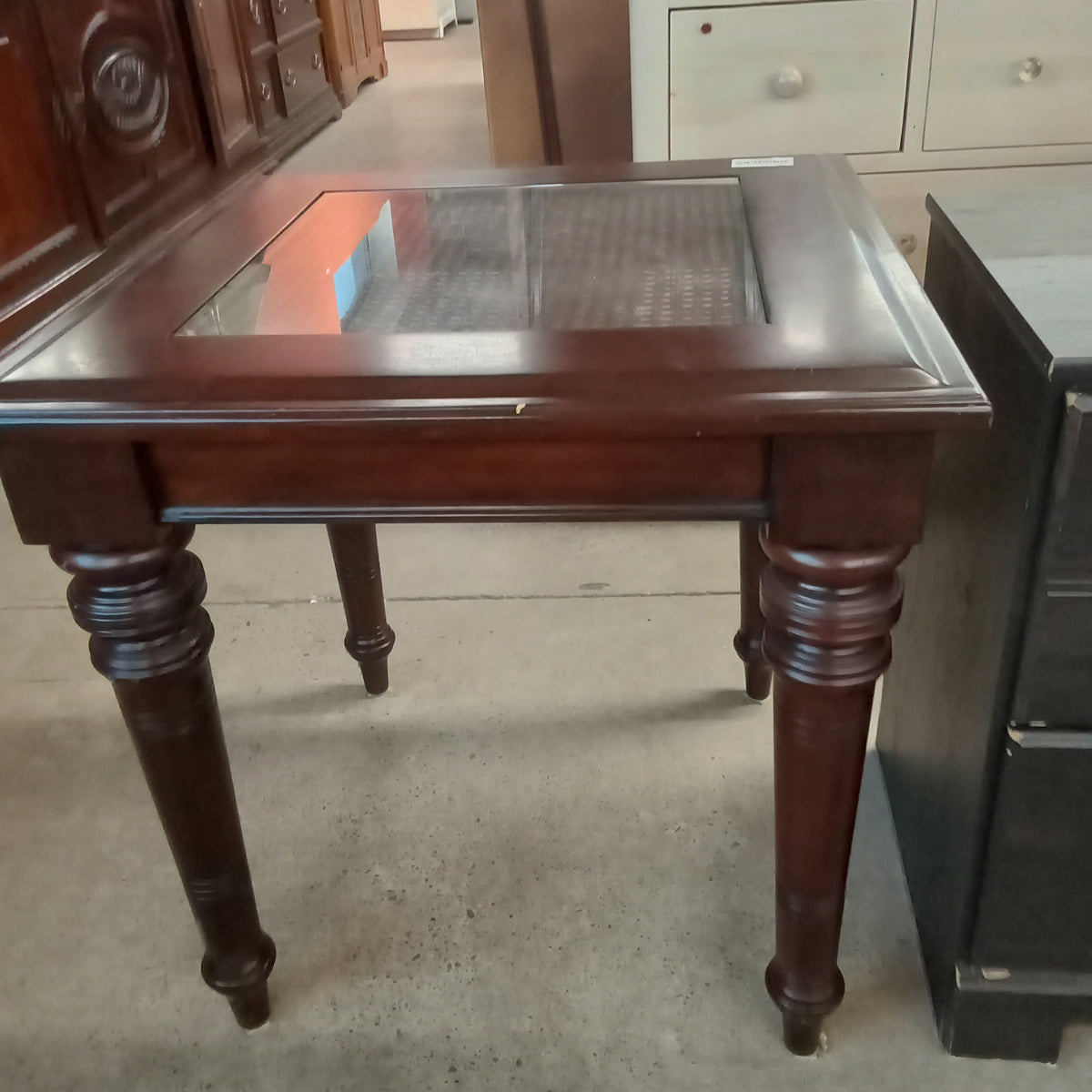 24"W Side Table with Rattan Top under Glass