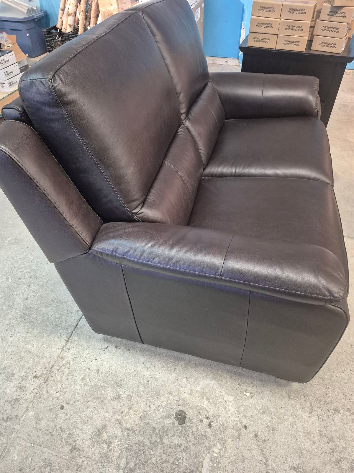 Dark Brown Leather Love Seat