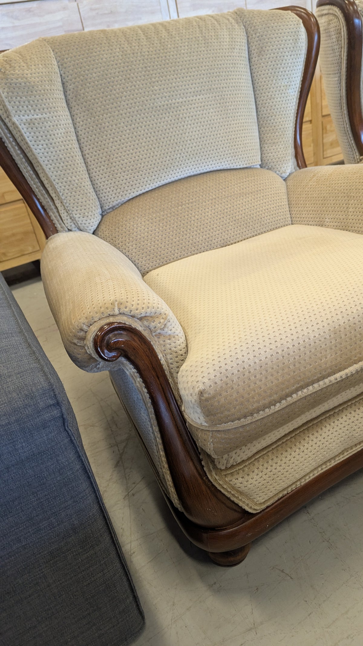 35"W Beige Wingback