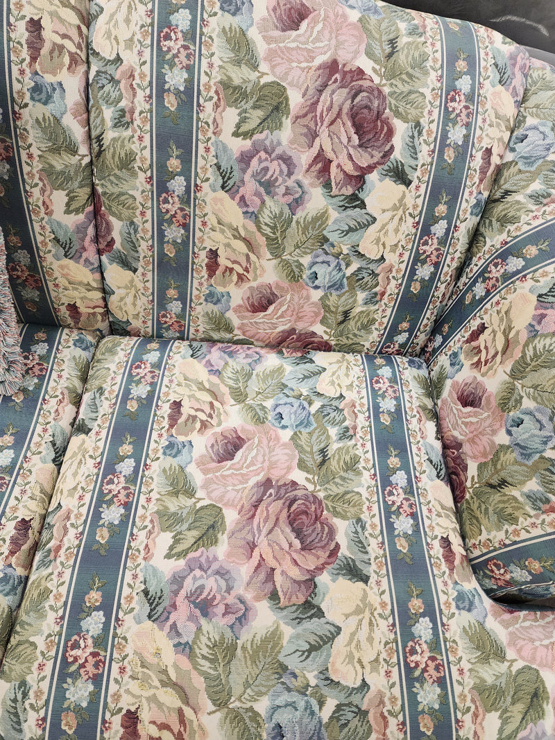 Green & Pink Floral Upholstered Sofa with 1 Cushion