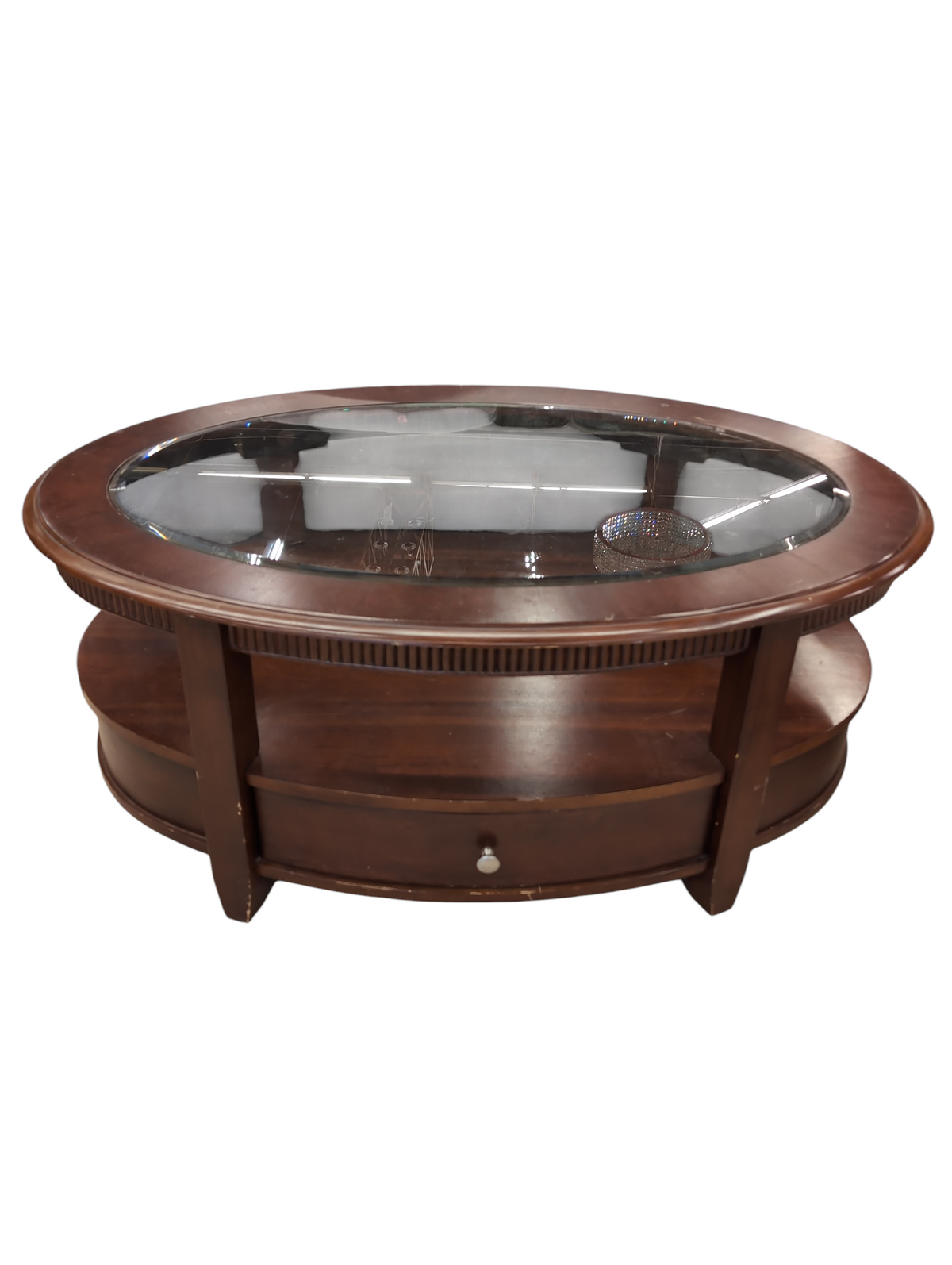 Syrup Oval Two Level Coffee Table w/glass Top #JS44