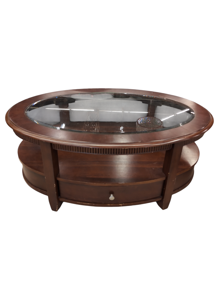 Syrup Oval Two Level Coffee Table w/glass Top #JS44