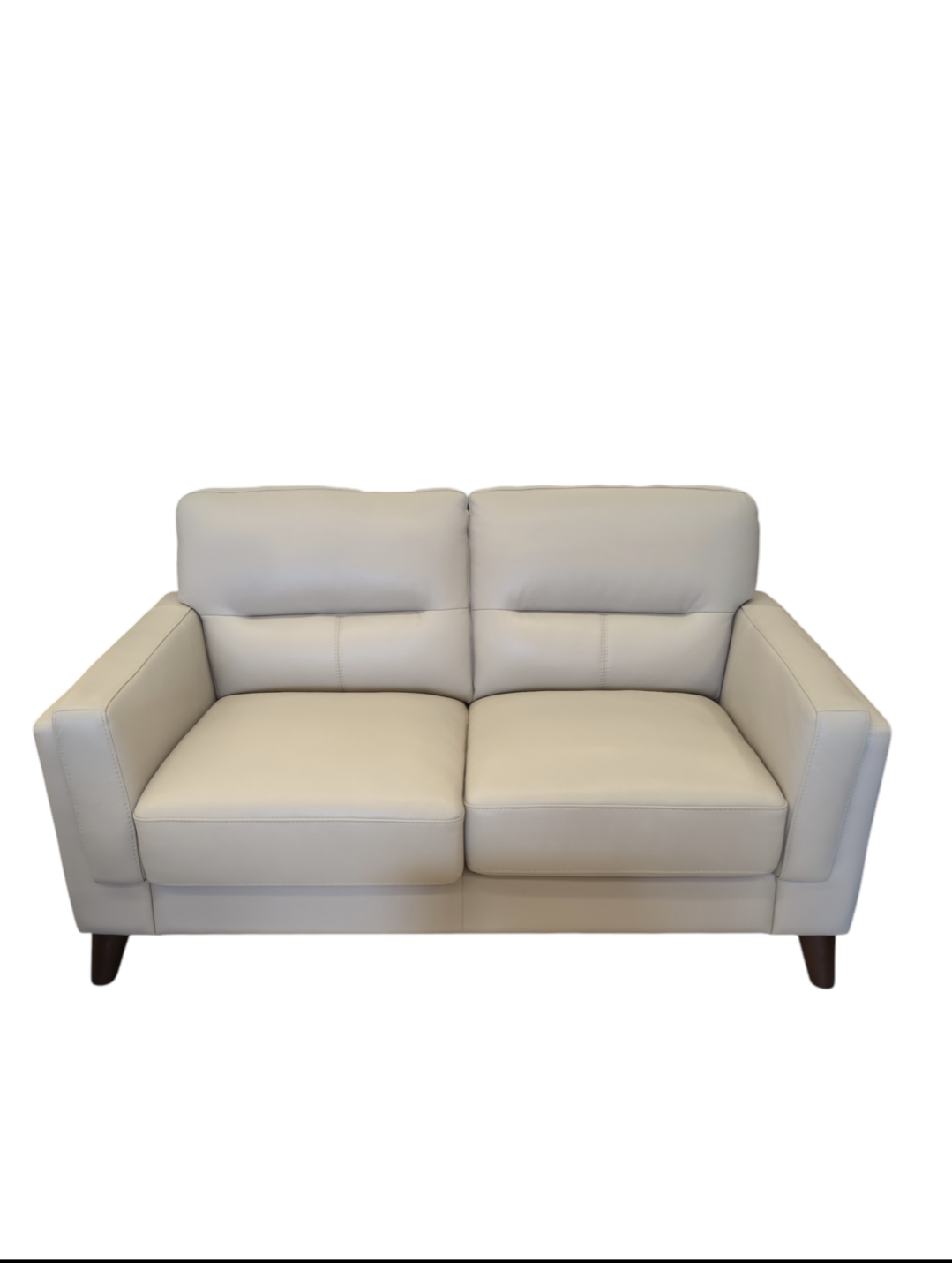 Loveseat Leather Cream Sofa With Wood Legs