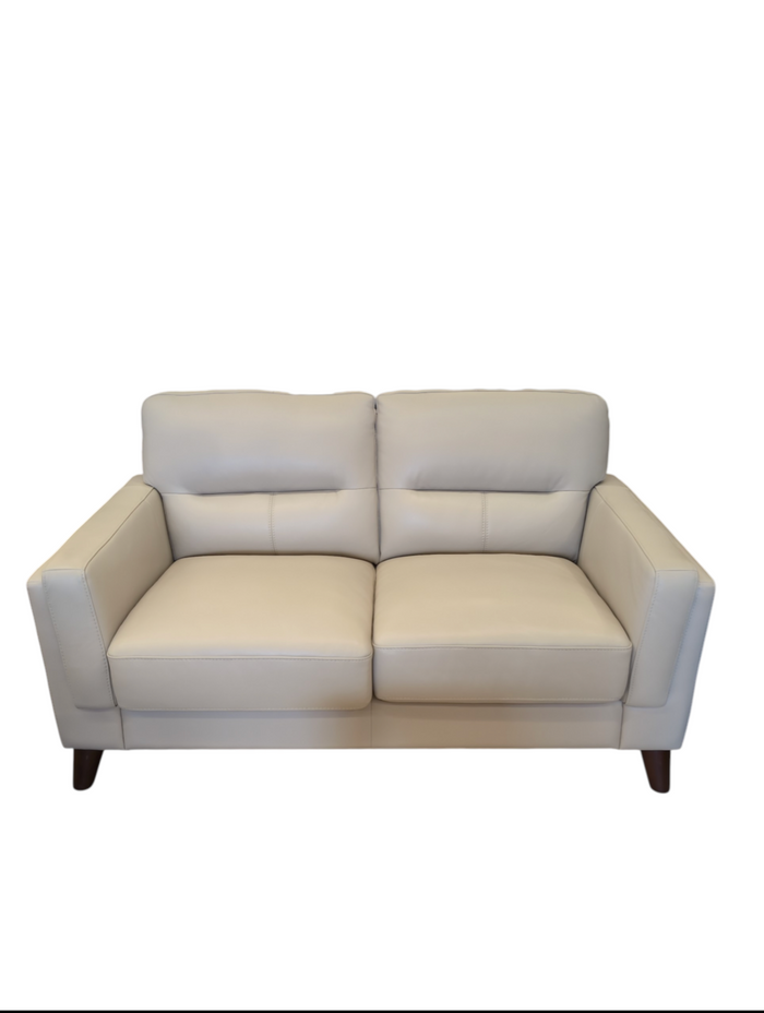 Loveseat Leather Cream Sofa With Wood Legs