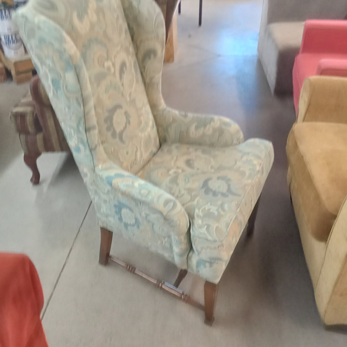 26"W Blue Fabric Wingback Armchair