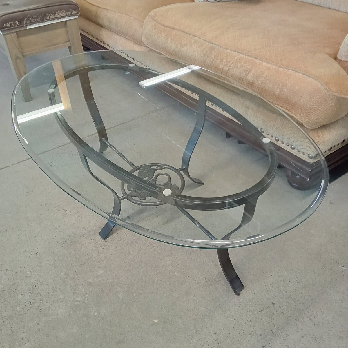 47"W Oval Glass Coffee Table