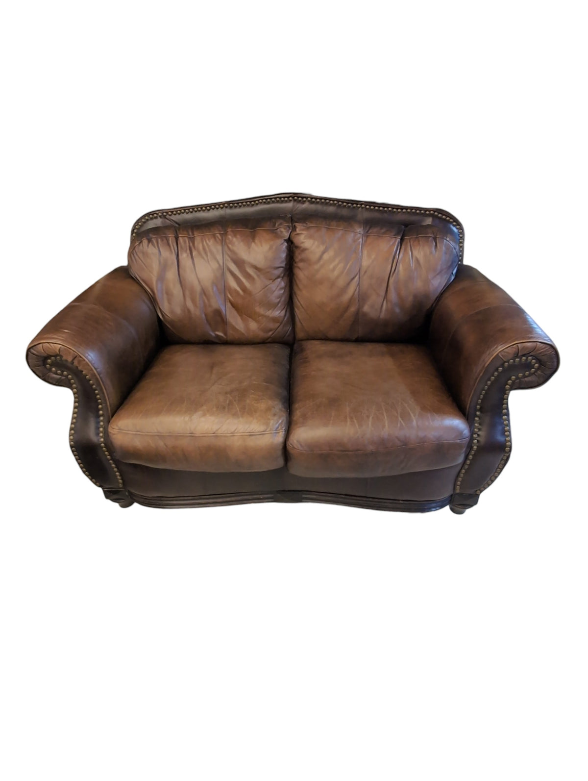 Leather Sofa w/ Nailhead Trim & Ottoman
