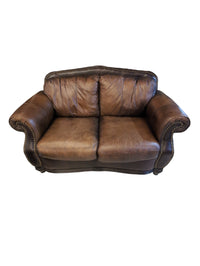 Leather Sofa w/ Nailhead Trim & Ottoman