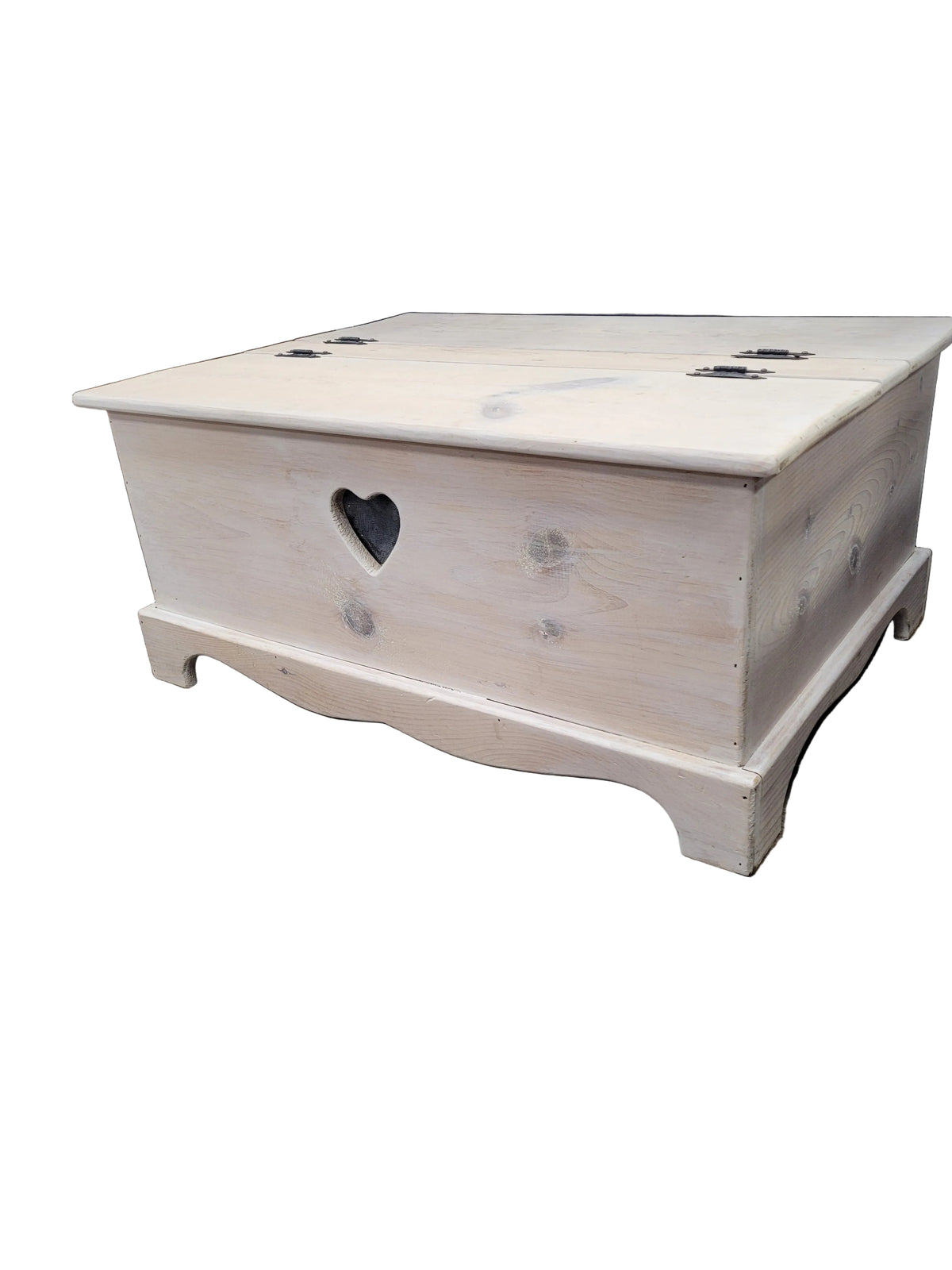 Heart Cut-Out White Washed Storage Chest