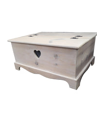 Heart Cut-Out White Washed Storage Chest