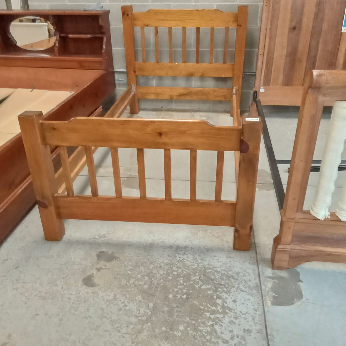 44"W Dark Stained Knotty Pine Bed Frame - Single