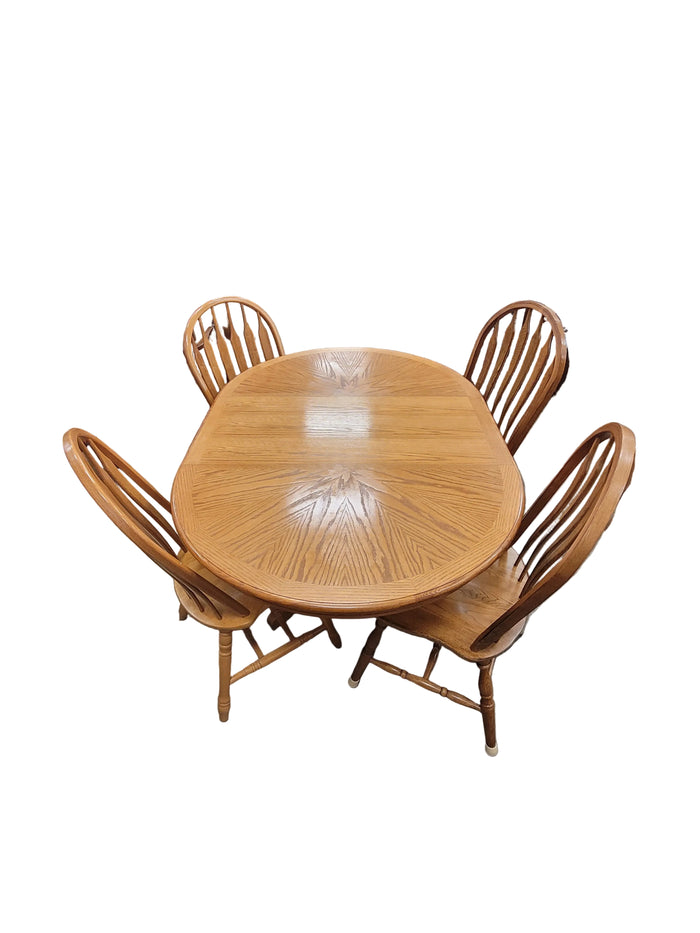 Oak Pedestal Table W/ Windsor-Style Chairs