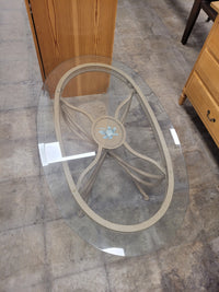 Oval Glass Top Coffee Table W/ Metal Base