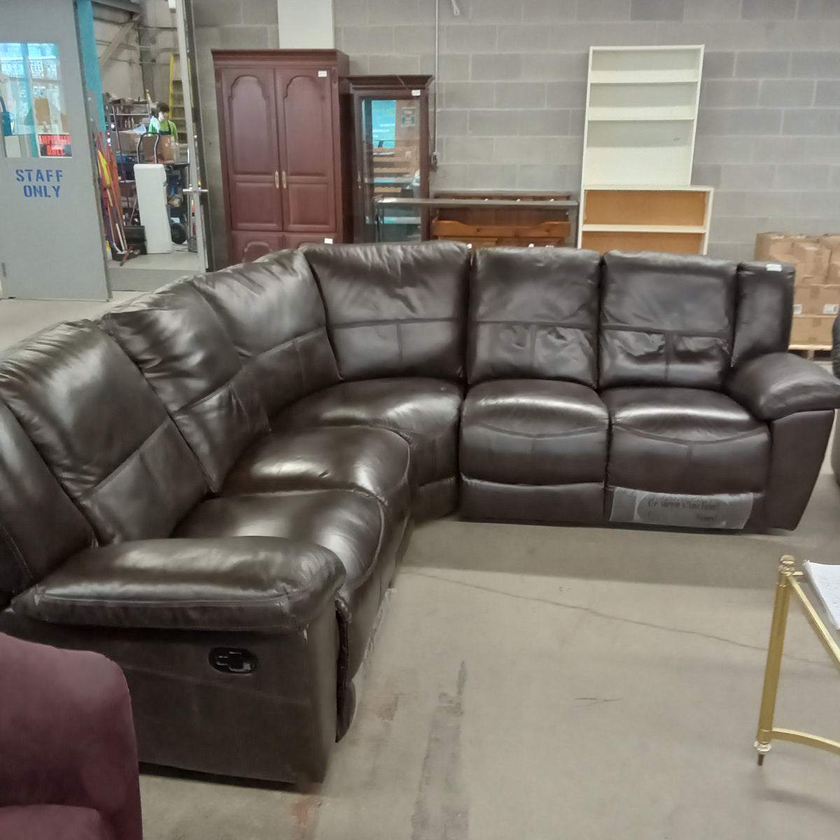 100"W 3-Piece Leather Recliner Sectional