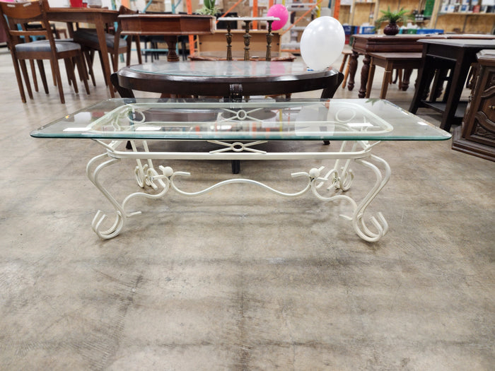 White Iron & Glass Coffee Table
