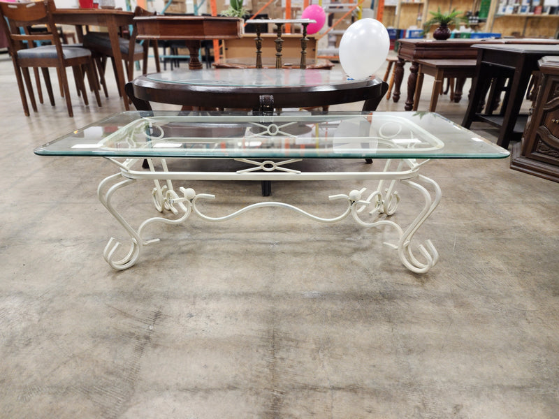 White Iron & Glass Coffee Table