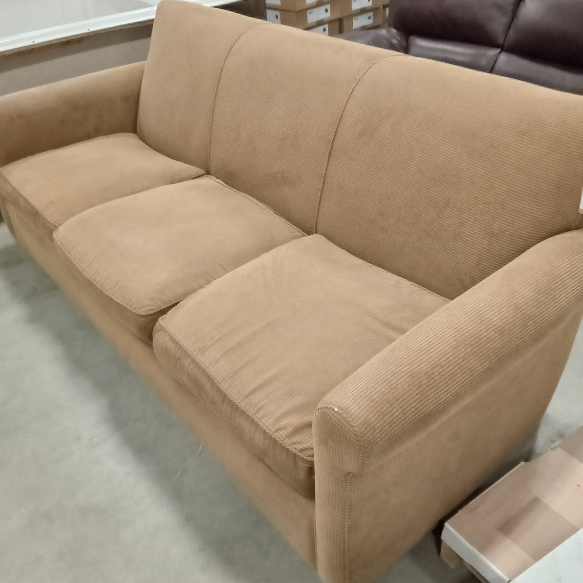 82"W 3-Seat Sofa in Light Brown Corduroy