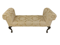 Gold Damask Upholstered Entryway Bench