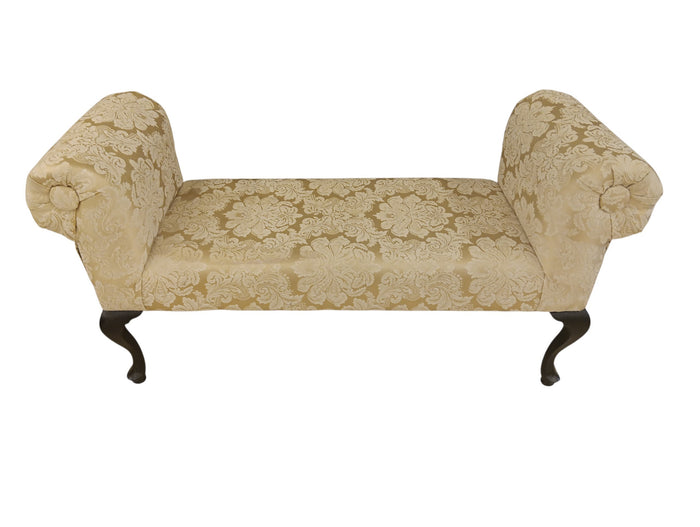 Gold Damask Upholstered Entryway Bench