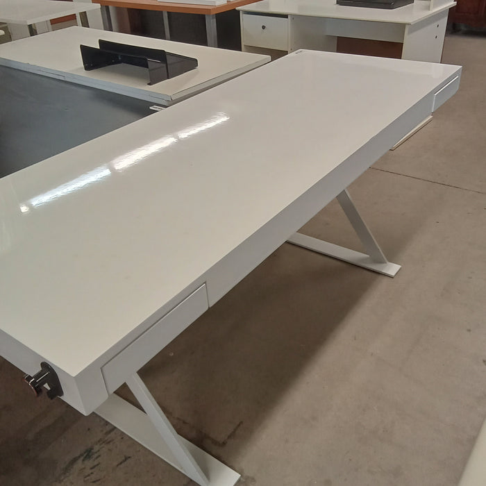 71"W White Desk with Two Drawers
