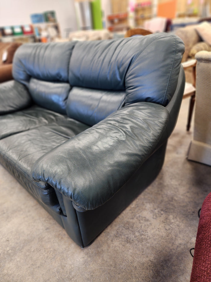 Forest Green Leather Loveseat