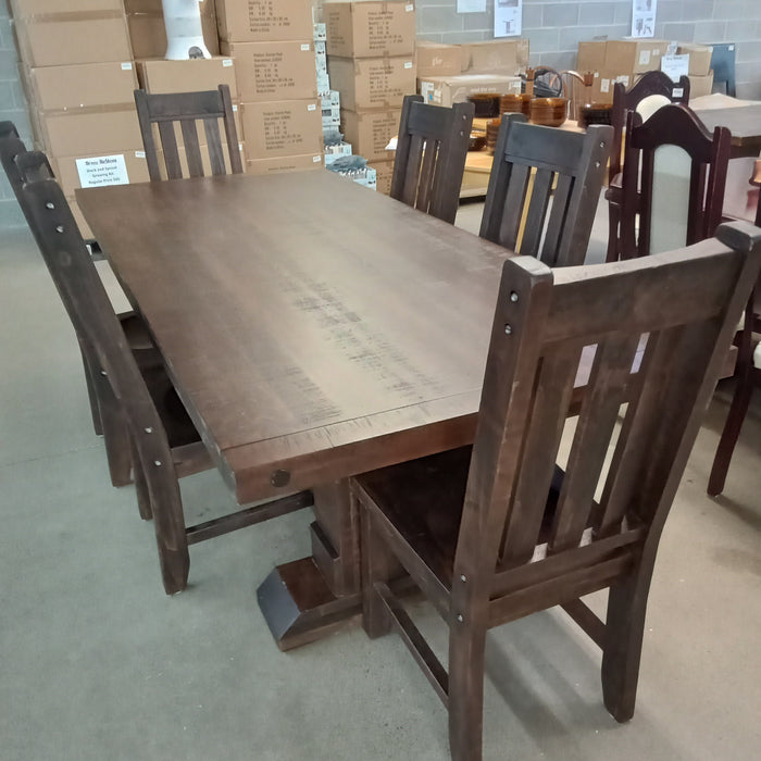 96"W Solid Wood Dining Table with Six Chairs