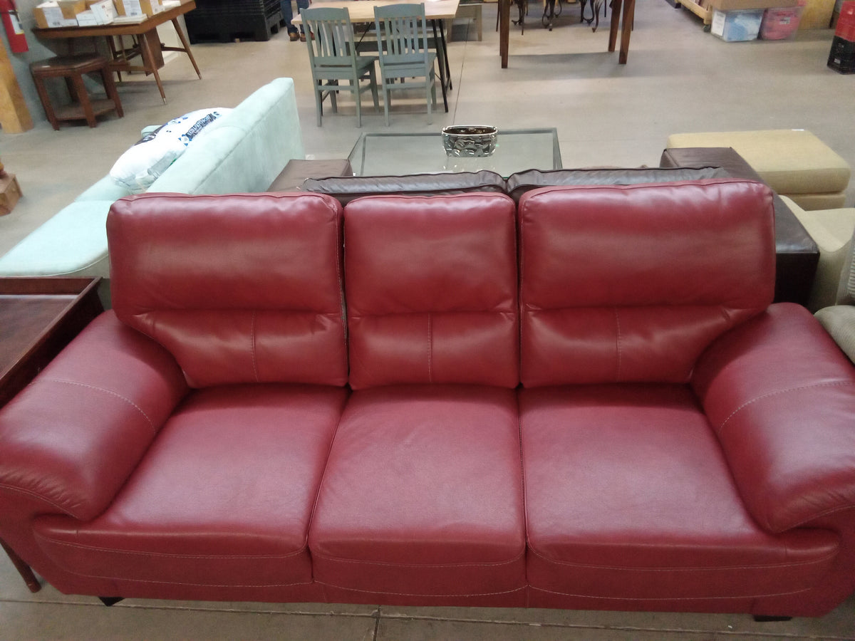 83.5" W Red Leather Sofa