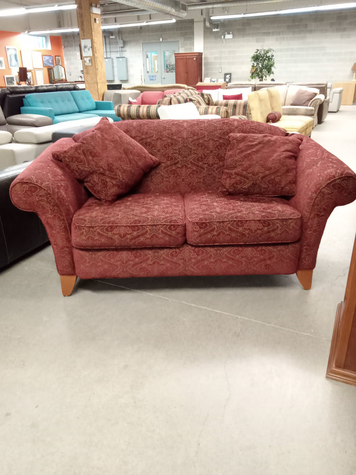 73"W Loveseat Red Patterned Corduroy Sofa