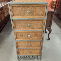 19"W Rattan 5-Drawer Tall Boy Dresser with Steel Frame