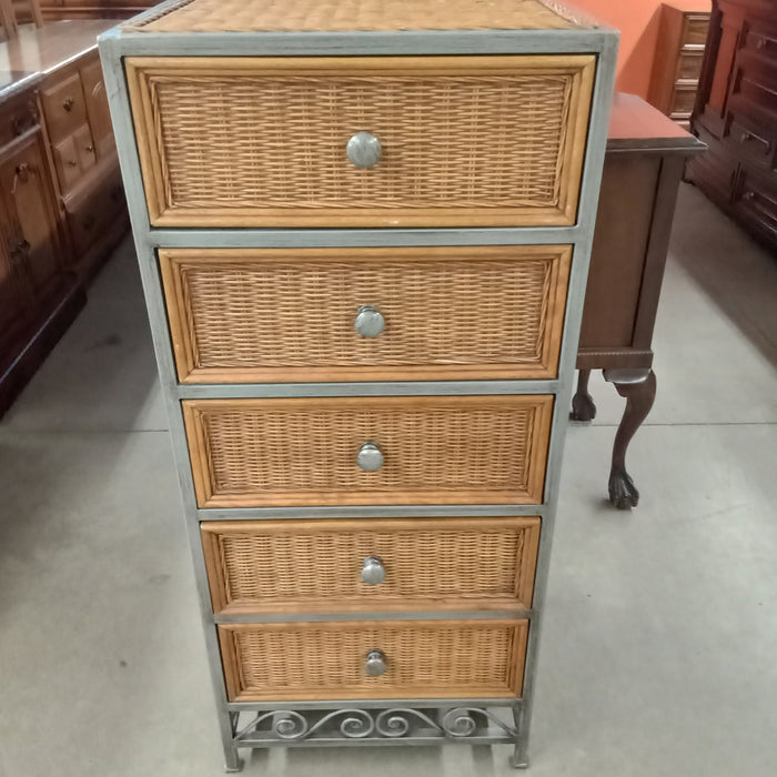 19"W Rattan 5-Drawer Tall Boy Dresser with Steel Frame