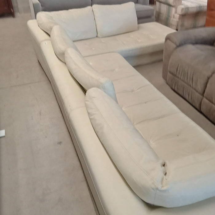 122"W Cream Faux Leather 2-Piece Sectional
