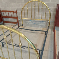65"W Double Bed Frame with Brass Headboard and Footboard