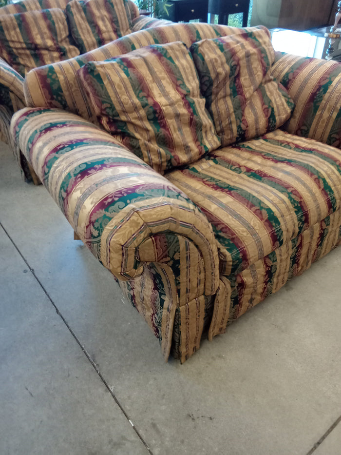 69"W Gold and Green Love Seat