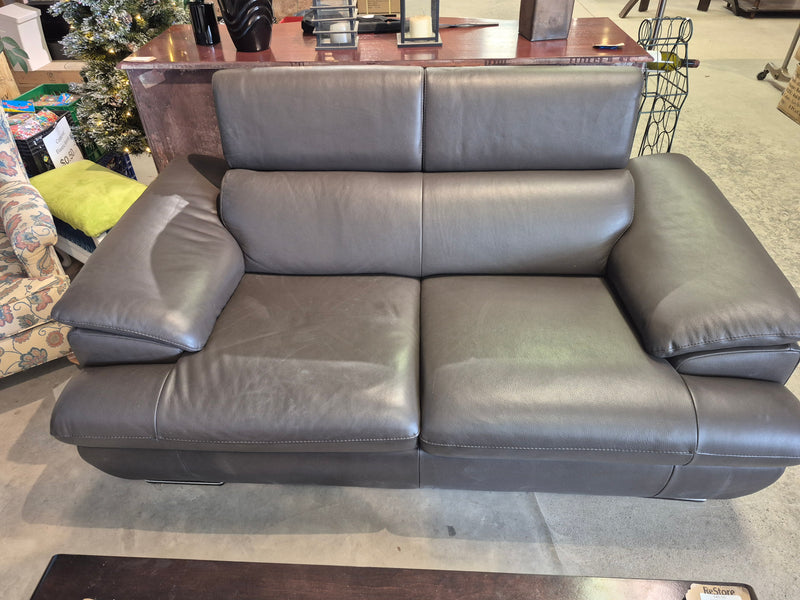 Brown Leather Sofa with Adjustable Head Rests
