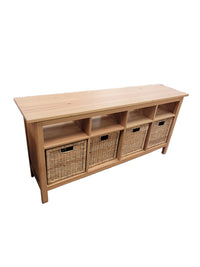 Solid Ikea-Style Tv Stand W/ Wicker Baskets