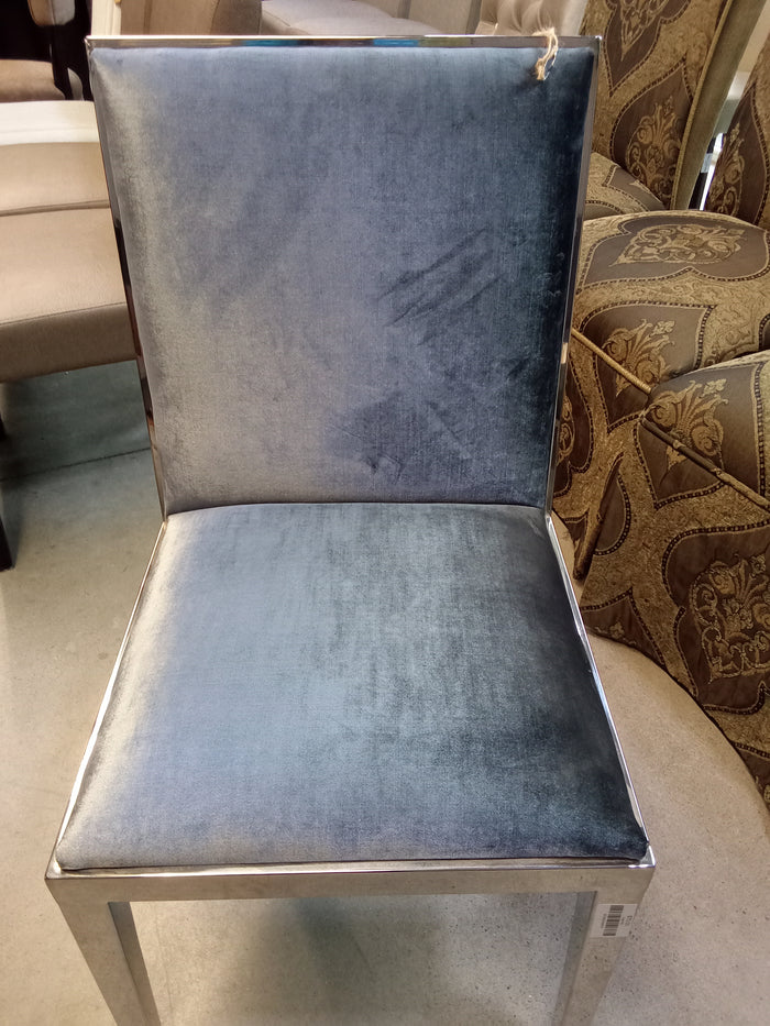 19"W Blue Velour Fabric Chair with Chrome Legs